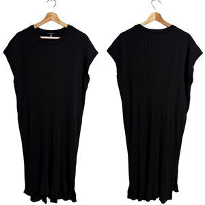 Eileen Fisher Short Sleeve Ribbed Midi Dress Women's 1X Black Lagenlook Jersey